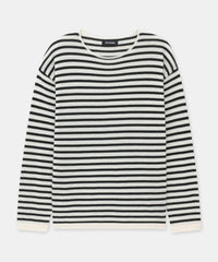 Fancy Cashmere Striped Relaxed Crewneck