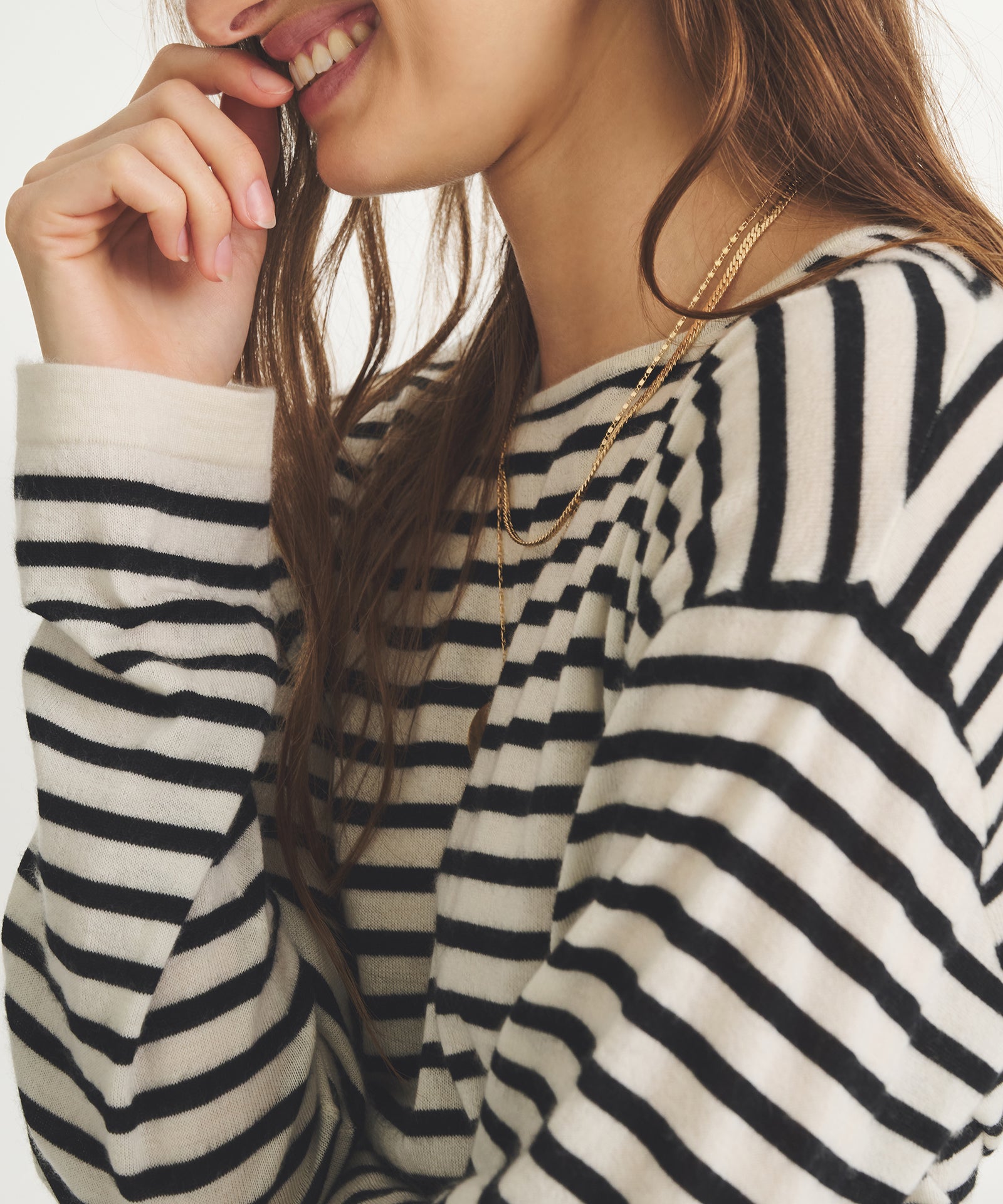 Fancy Cashmere Striped Relaxed Crewneck