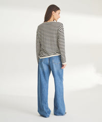 Fancy Cashmere Striped Relaxed Crewneck