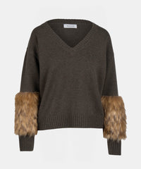 Cashmere Faux Fur V-Neck