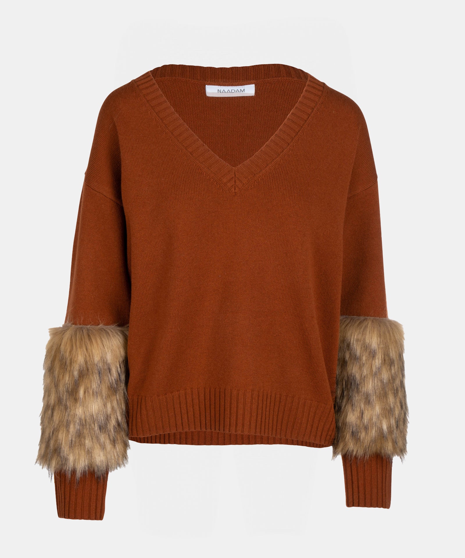 Cashmere Faux Fur V-Neck