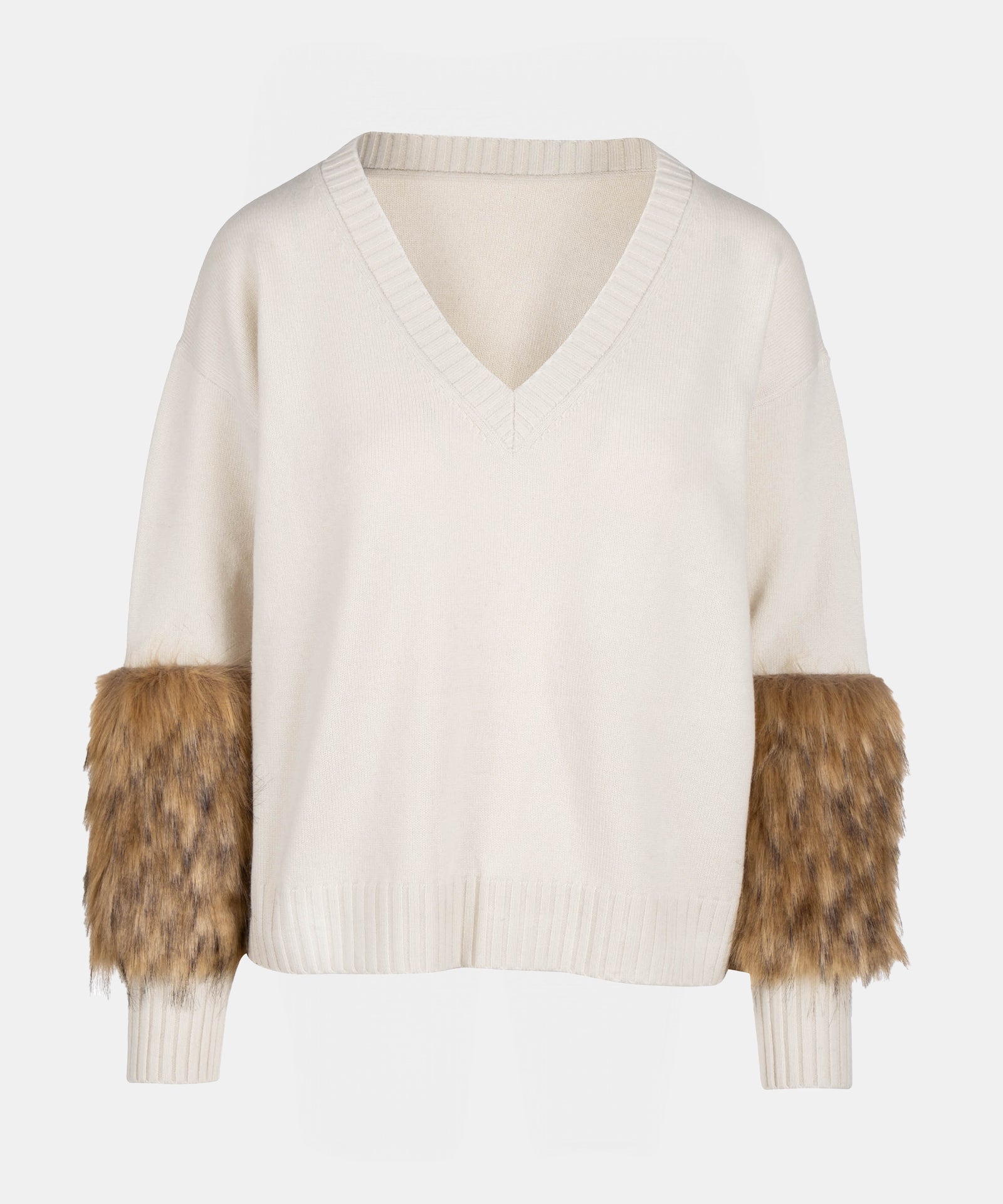 Cashmere Faux Fur V-Neck