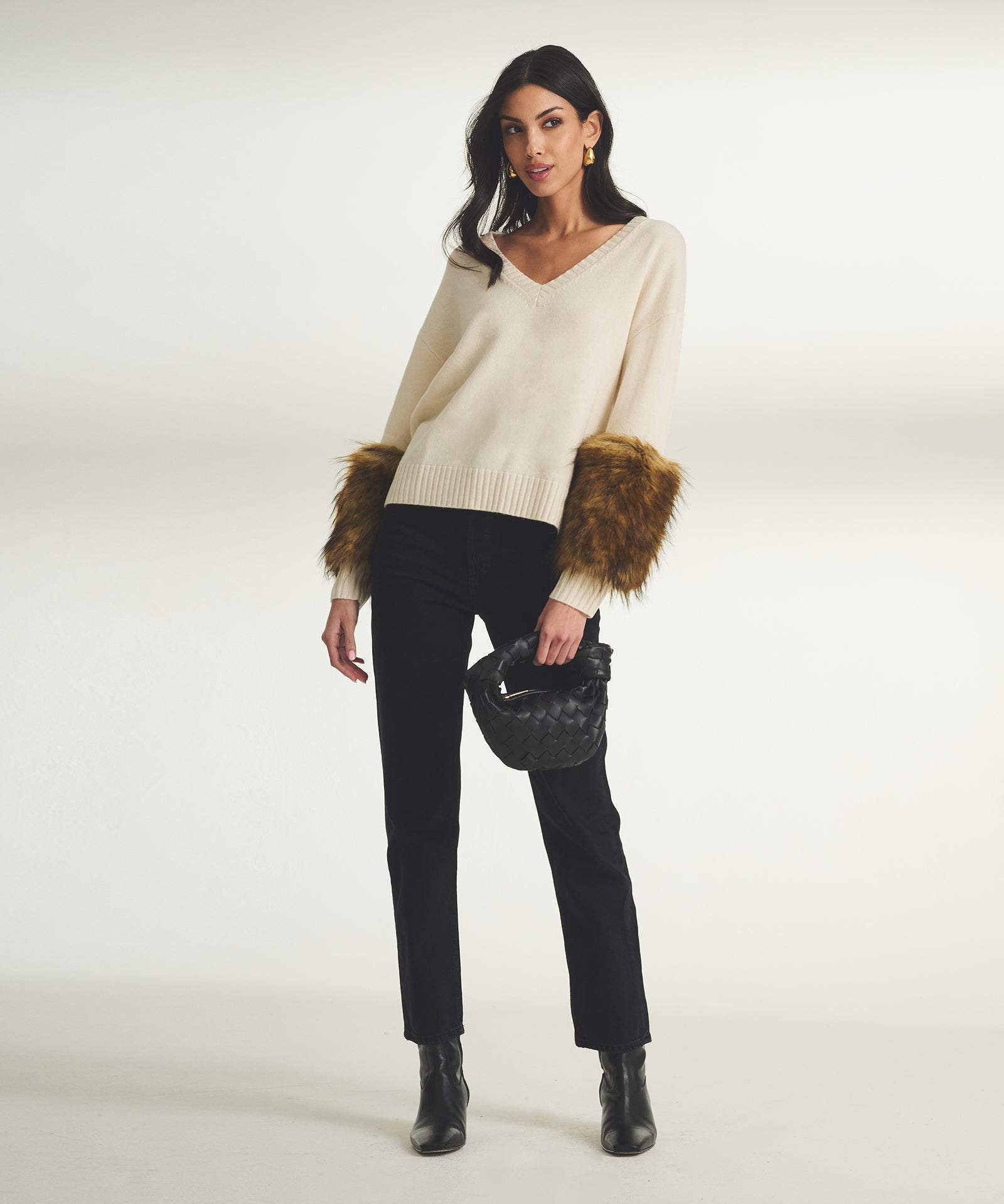 Cashmere Faux Fur V-Neck