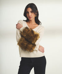 Cashmere Faux Fur V-Neck