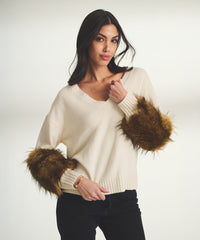 Cashmere Faux Fur V-Neck