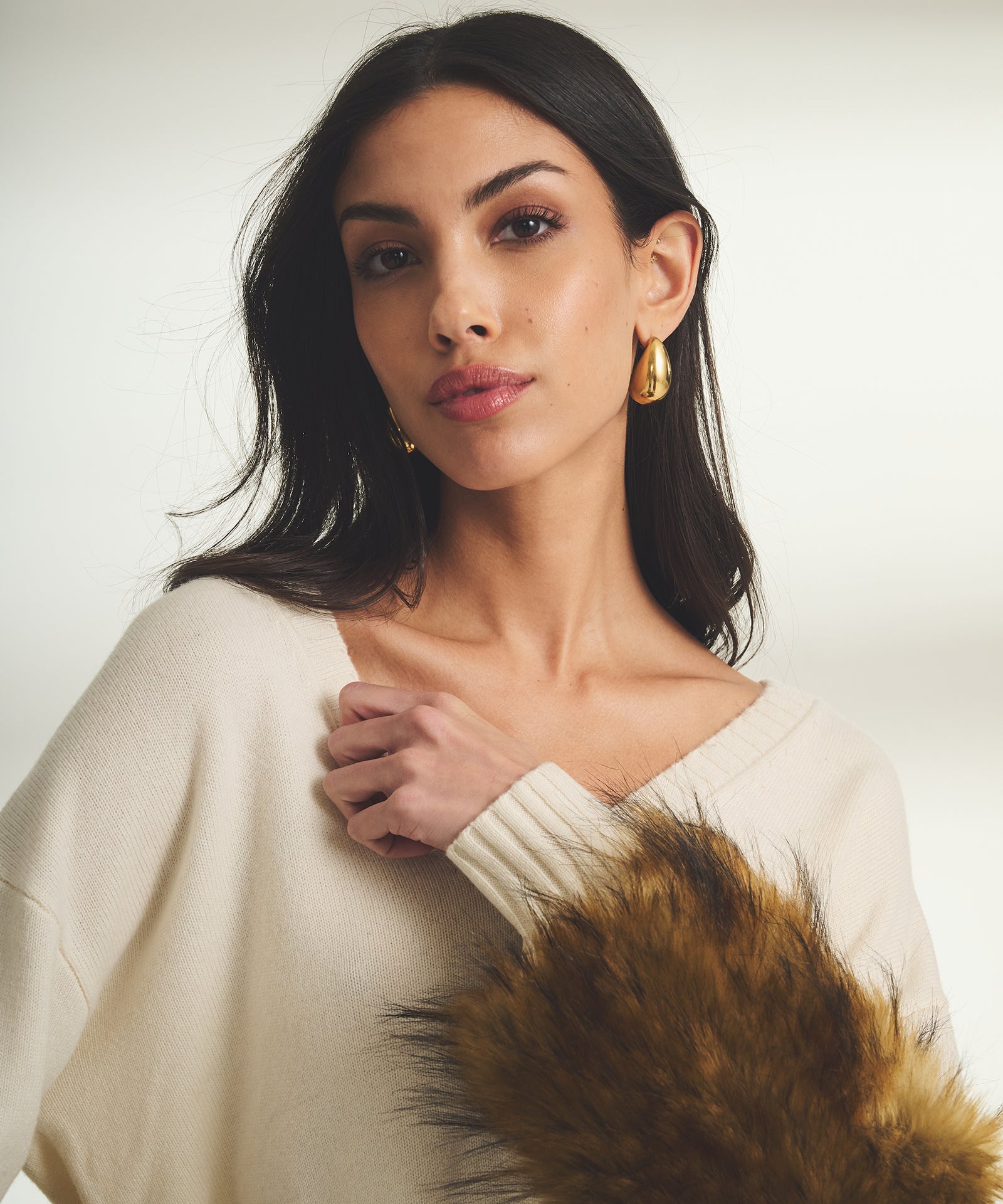 Cashmere Faux Fur V-Neck