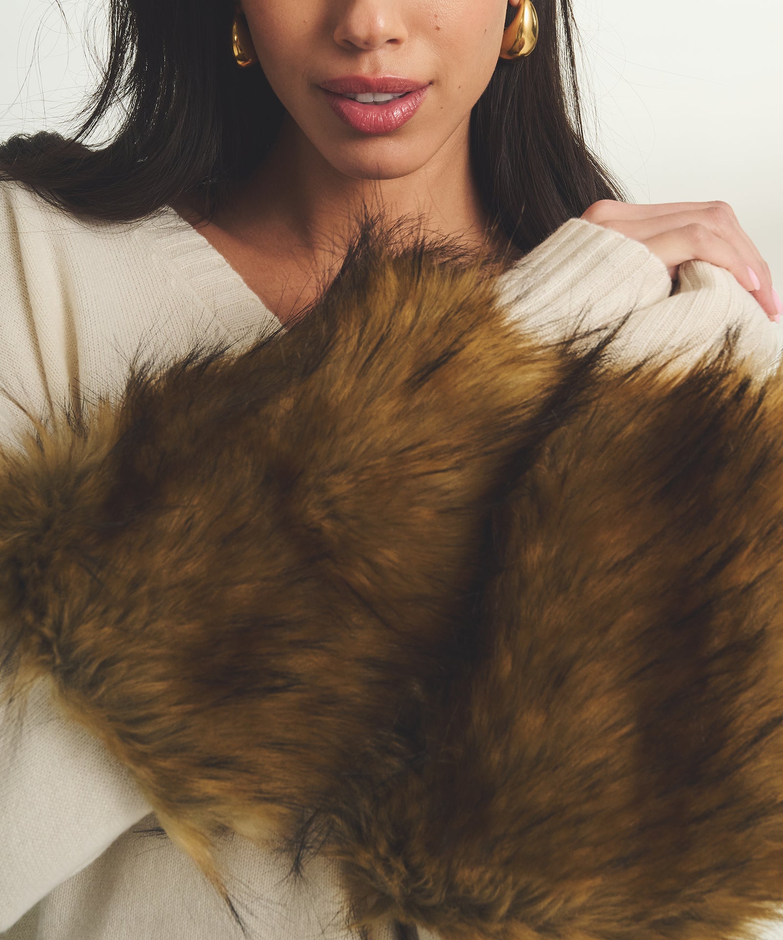 Cashmere Faux Fur V-Neck