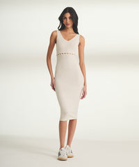 Cupro Cashmere Pearl Button Midi Dress