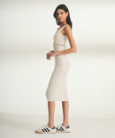 Cupro Cashmere Pearl Button Midi Dress