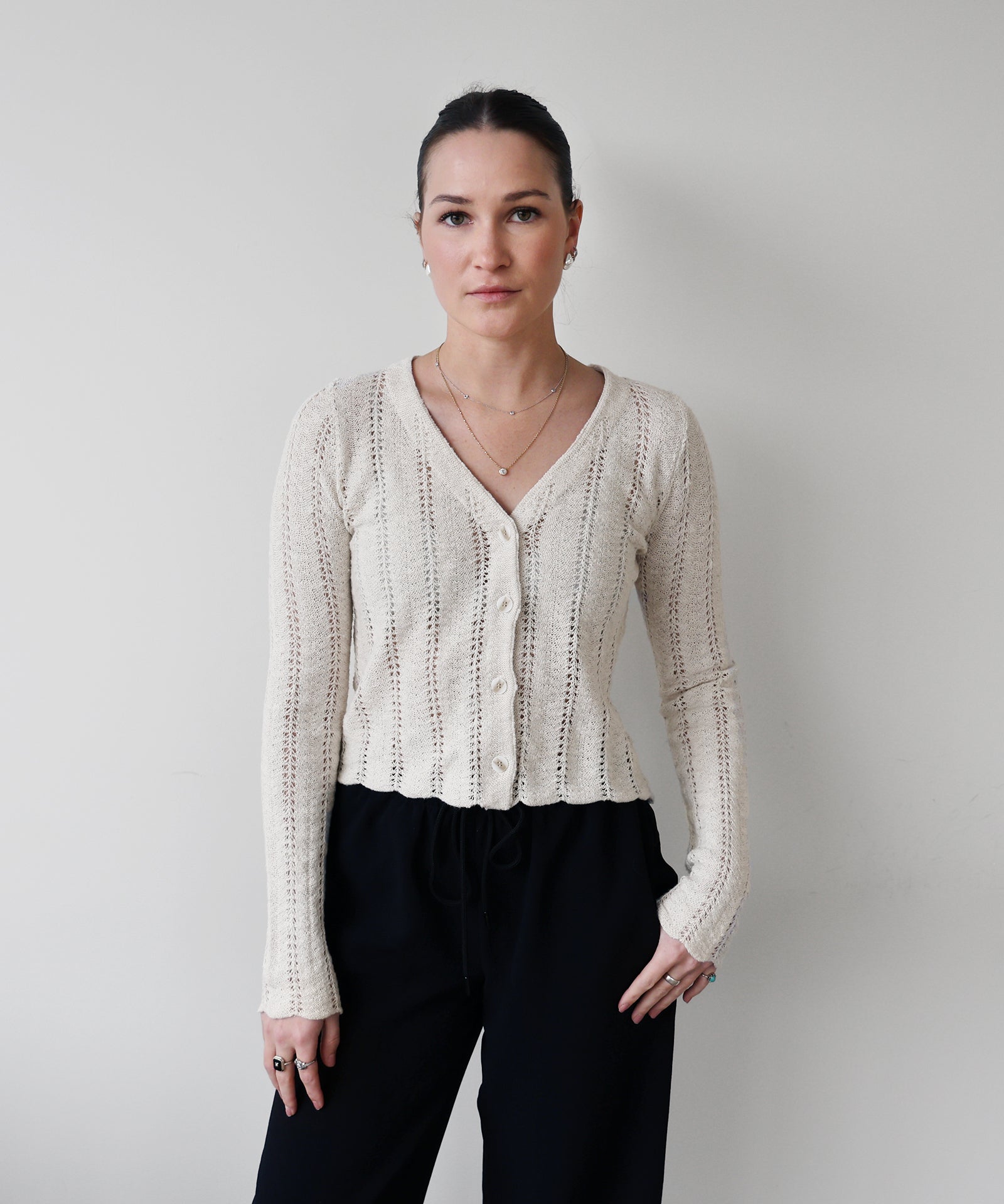 Cotton Silk Pointelle Cardigan