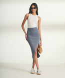 Wool Cashmere Asymmetrical Ribbed Skirt