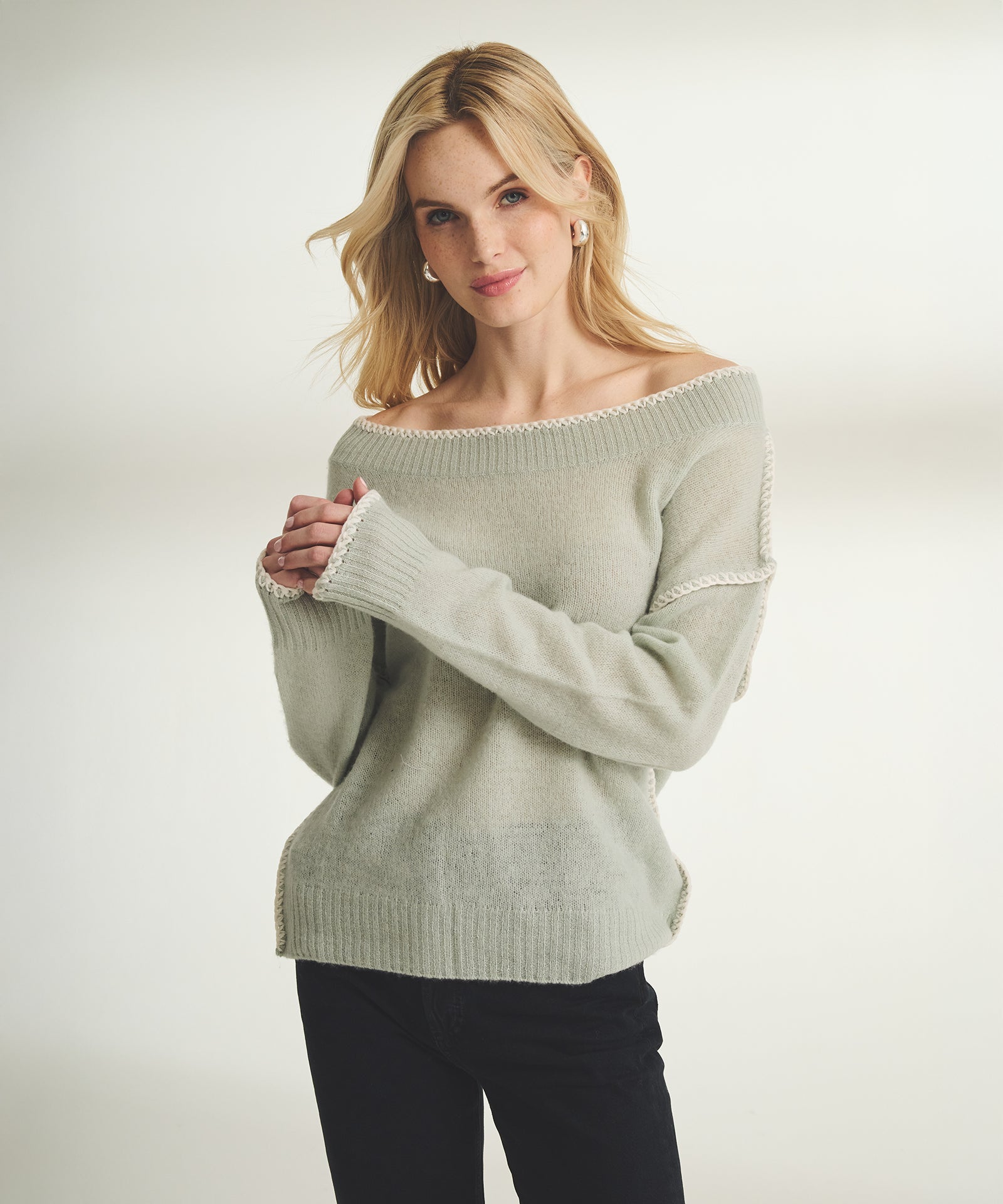 Featherweight Cashmere Embroidered Crewneck Sweater