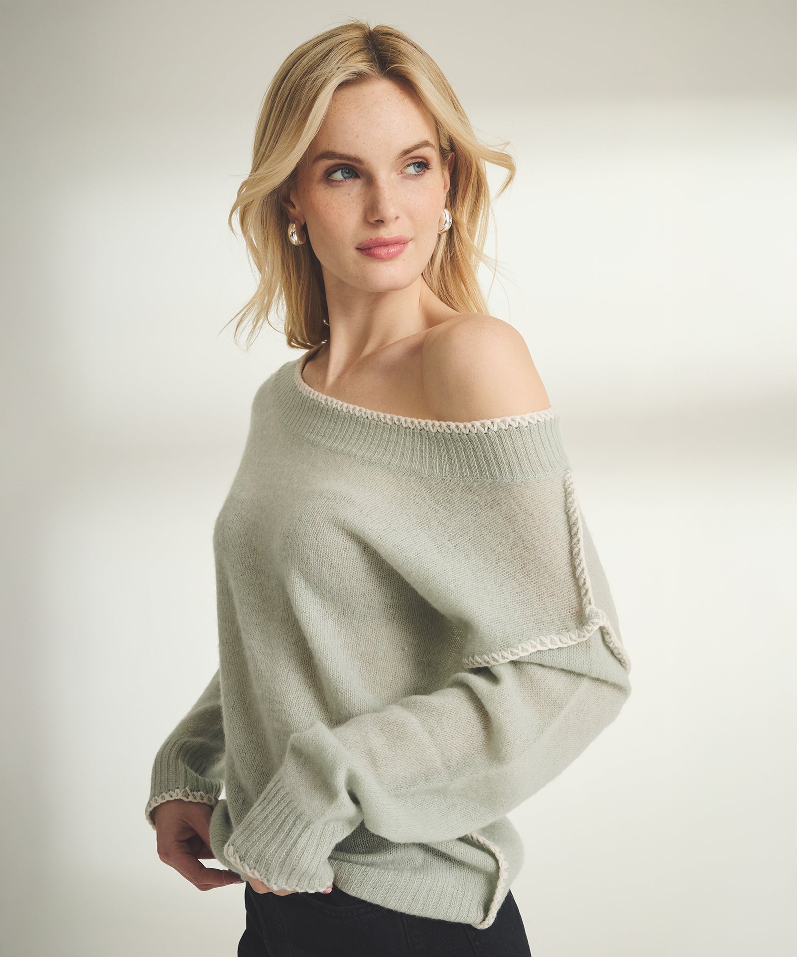 Featherweight Cashmere Embroidered Crewneck Sweater