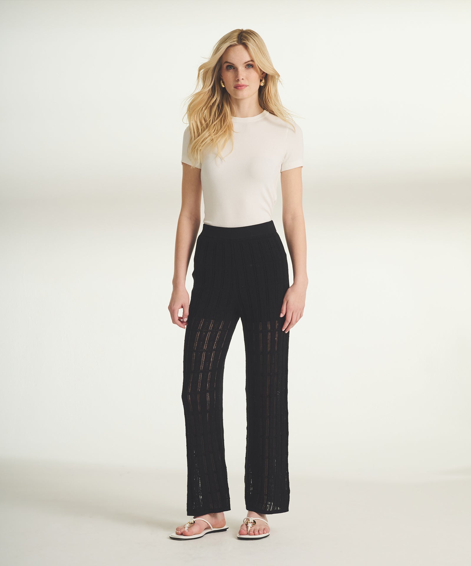 Silk Blend Pointelle Cropped Pant