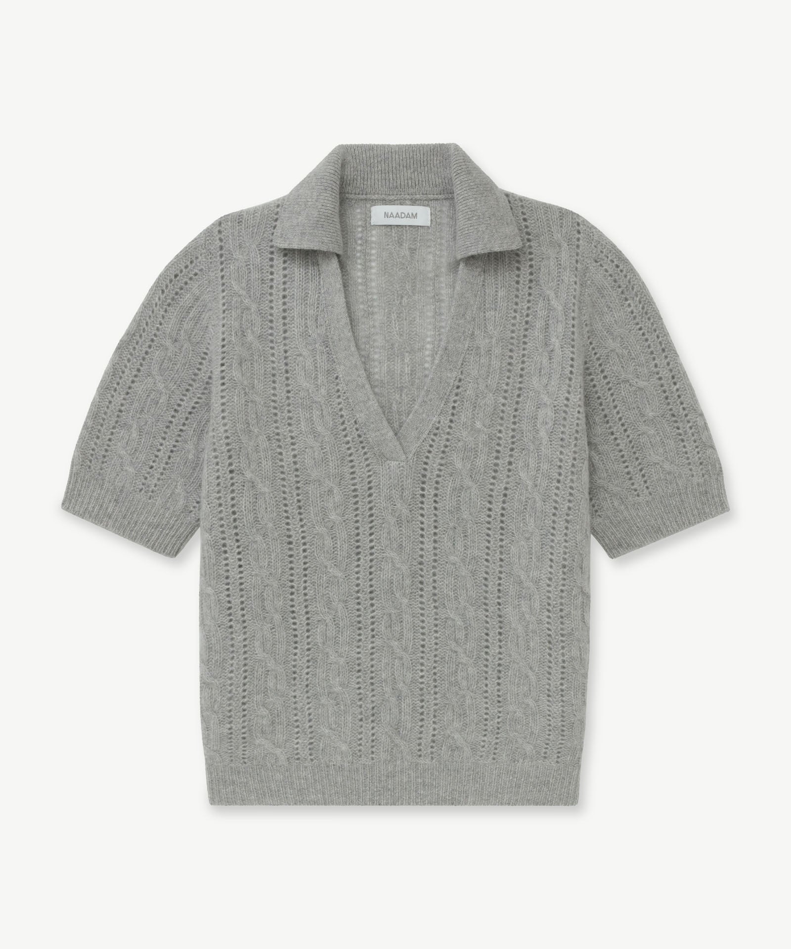 Novelty Cashmere Open Cable Short Sleeve Polo