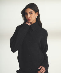 Super Luxe Cashmere Reversible Marled Turtleneck Cardigan