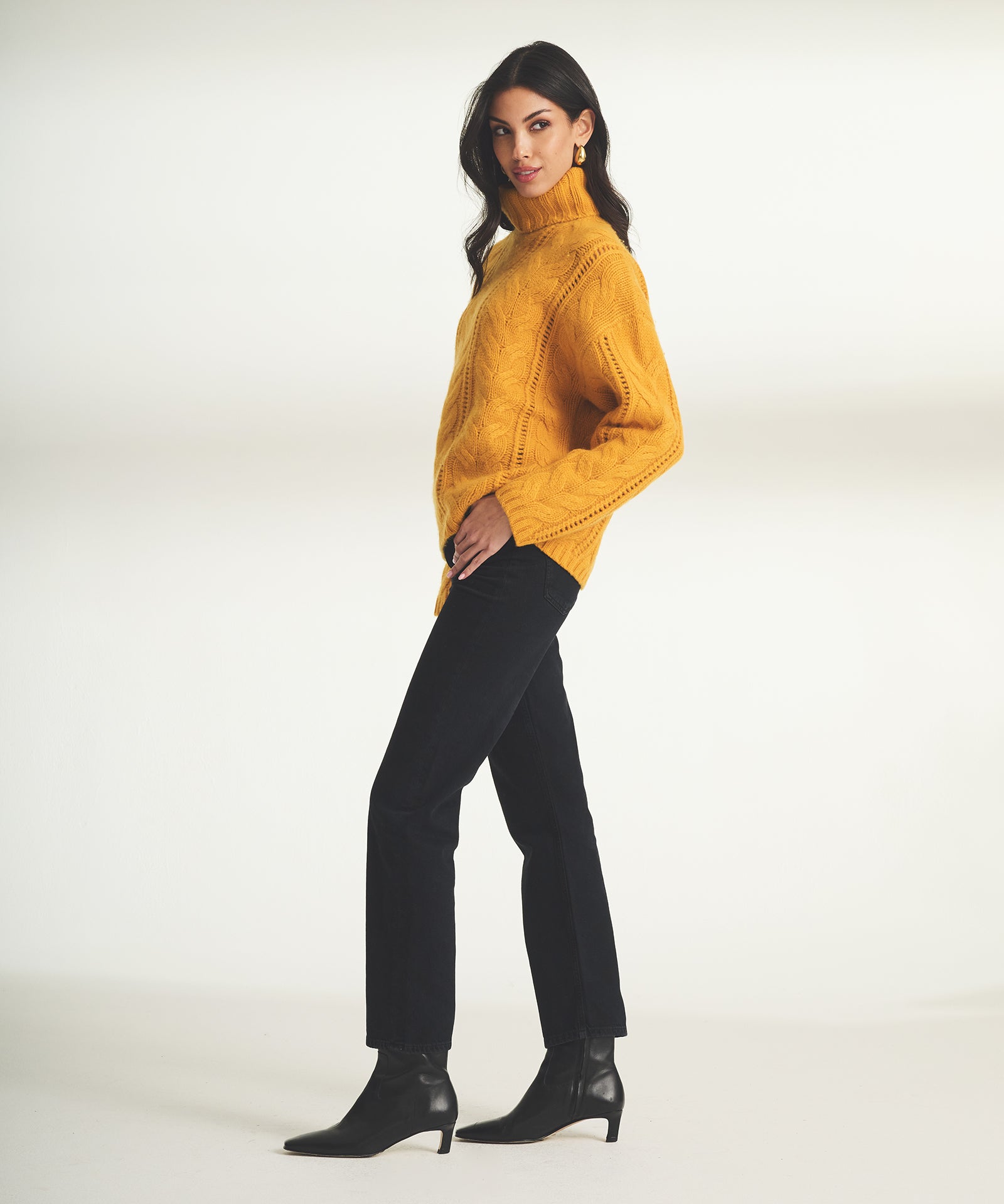 Wool Cashmere Statement Cable Turtleneck