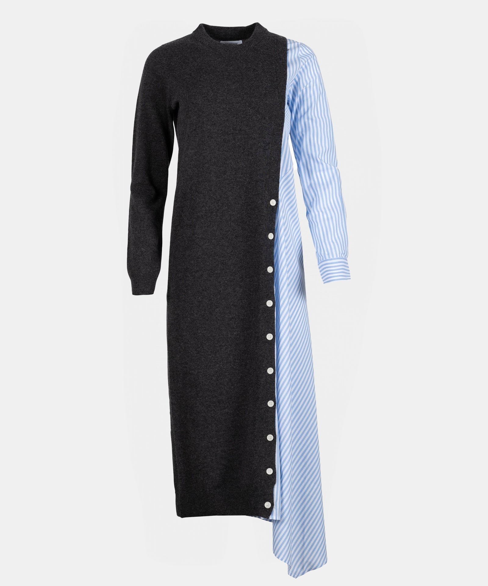 Wool Cashmere Mixed Media Asymmetrical Midi Dress