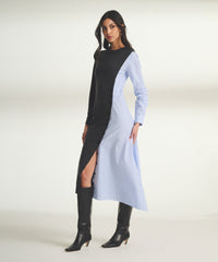 Wool Cashmere Mixed Media Asymmetrical Midi Dress