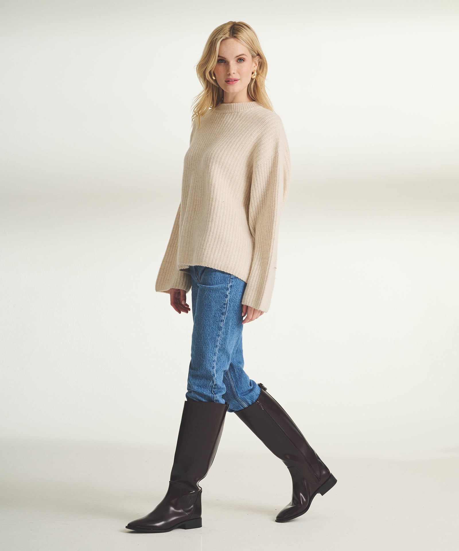 Super Luxe Cashmere Marled Fisherman Crew