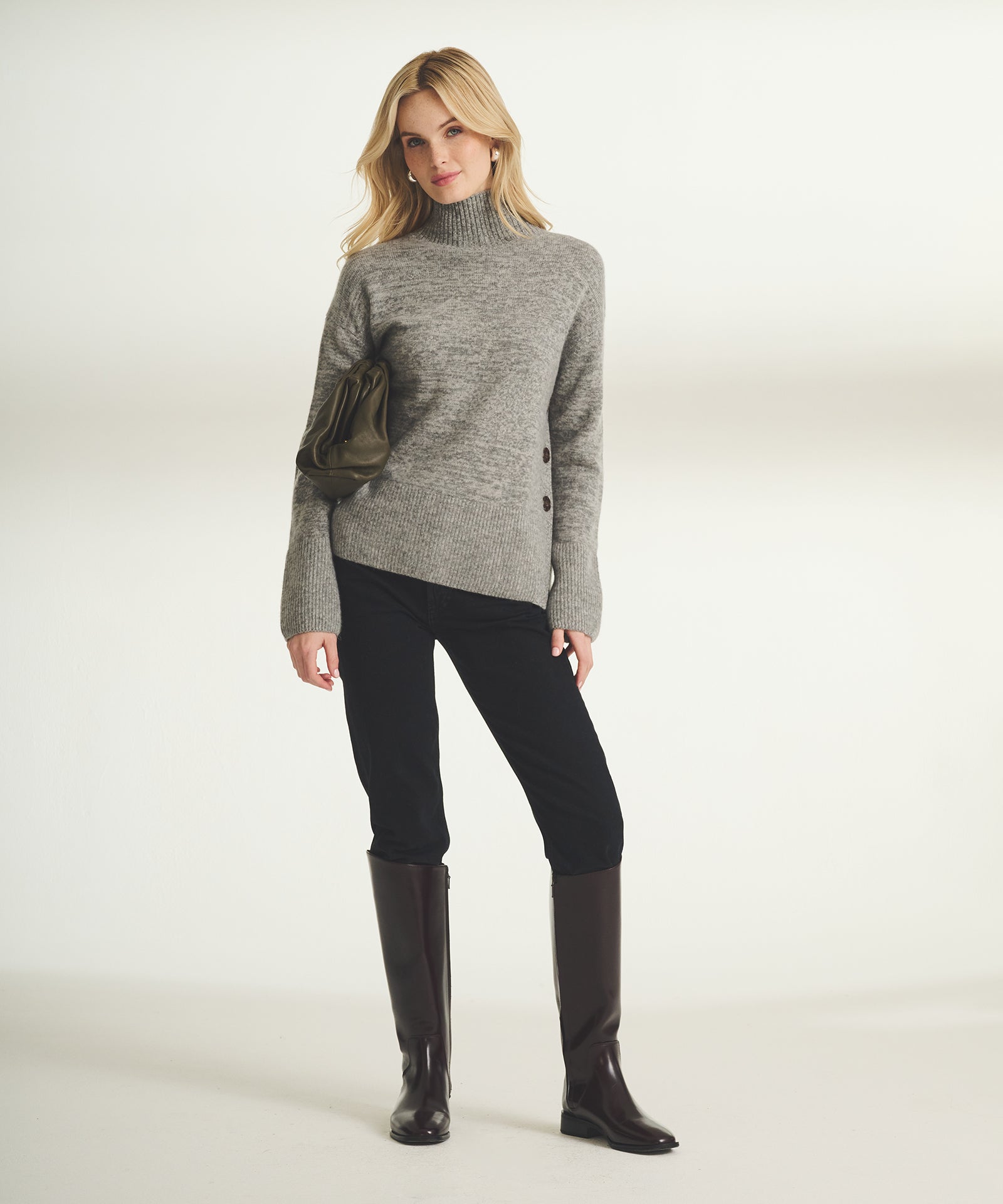 Cashmere Side-Button Turtleneck