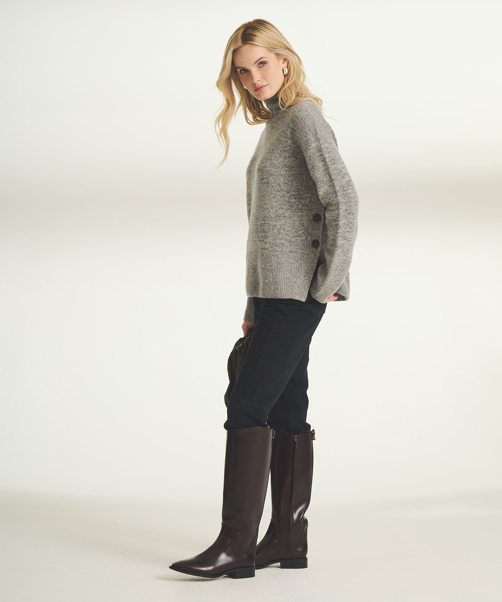 Cashmere Side-Button Turtleneck