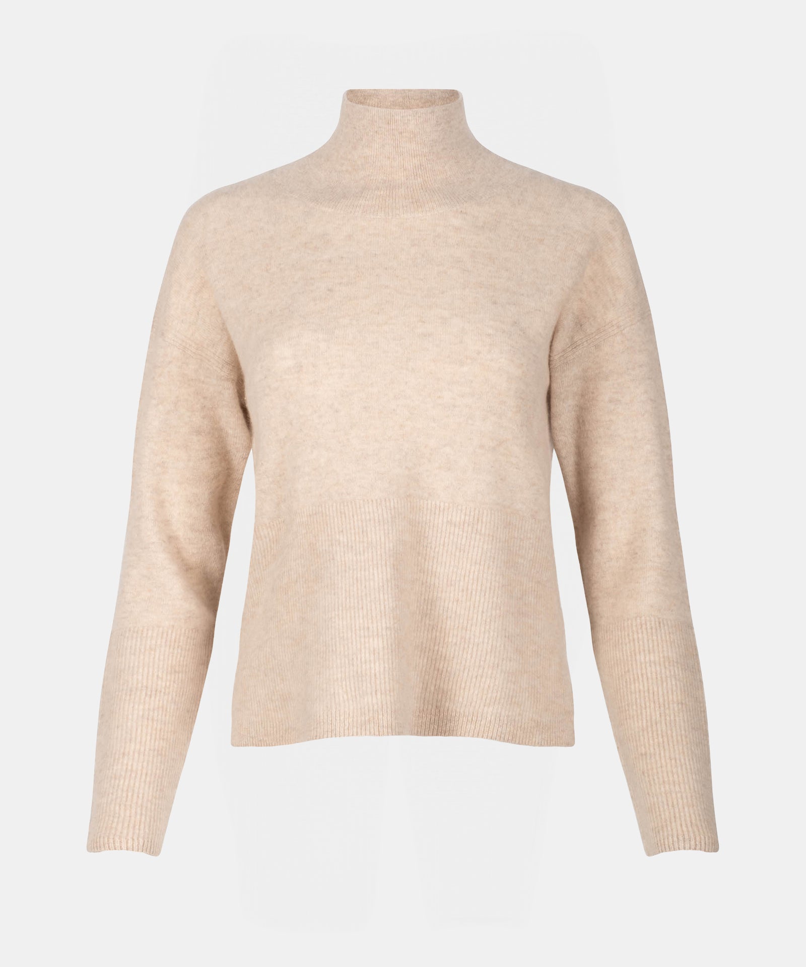 Cashmere Drop Shoulder High-Lo Turtleneck Pullover