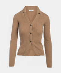 Cashmere Ribbed Collared Cardigan