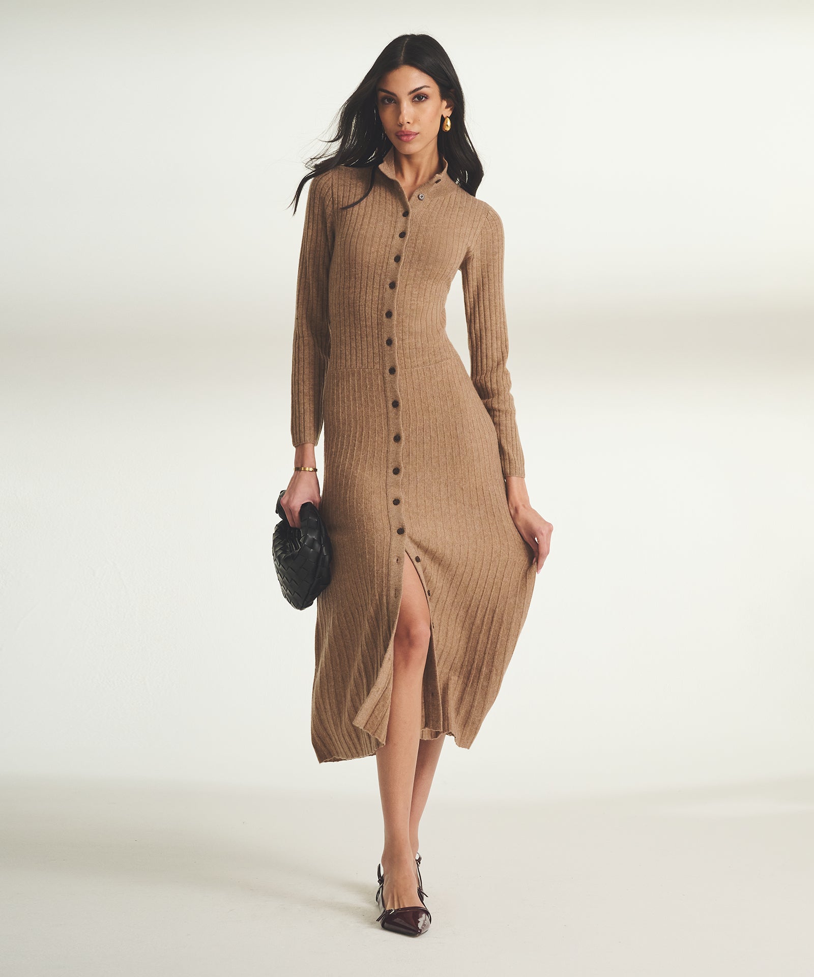 Cashmino Ribbed Button Front Dress