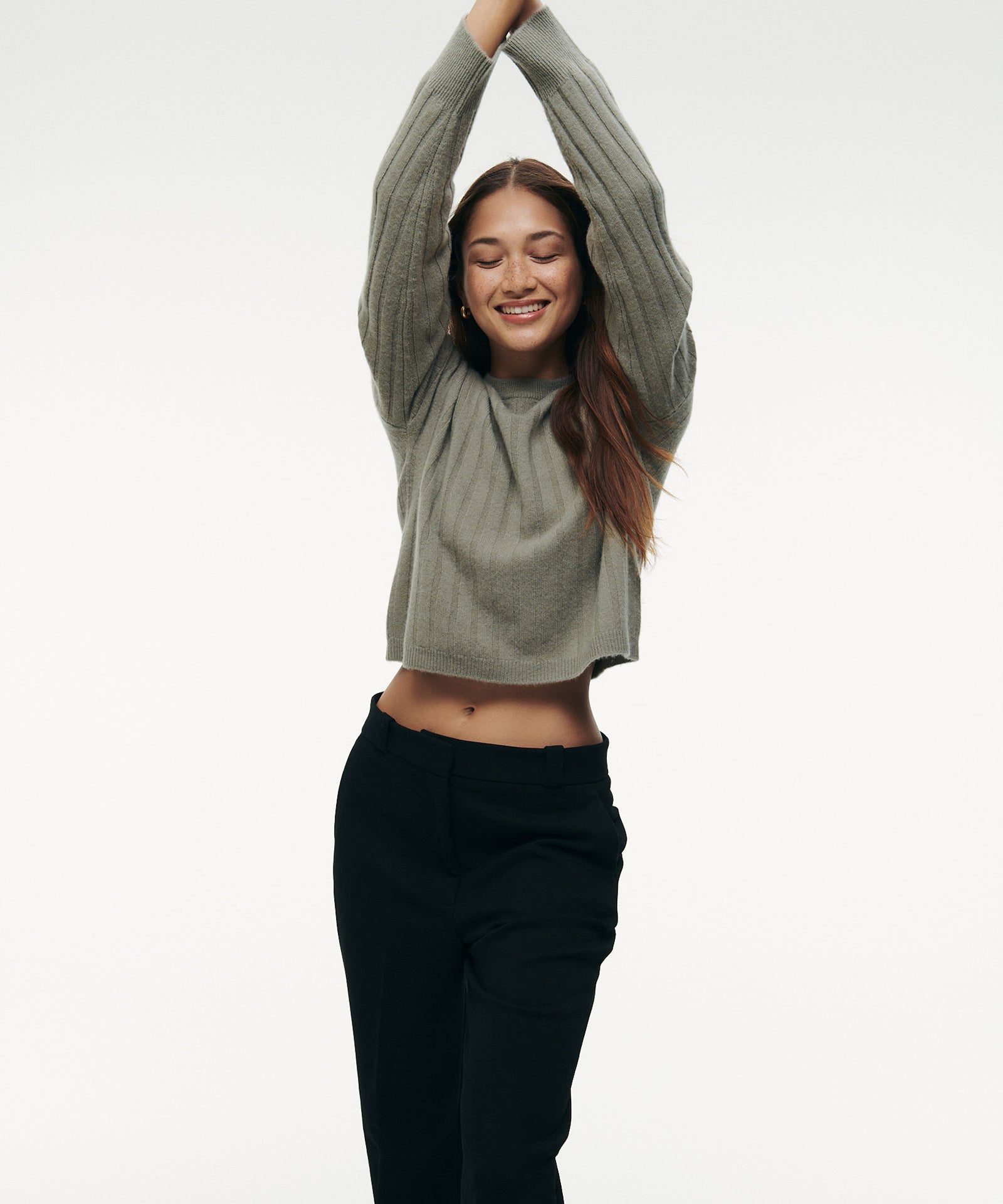 Lightweight Cashmere Ribbed Cropped Sweater