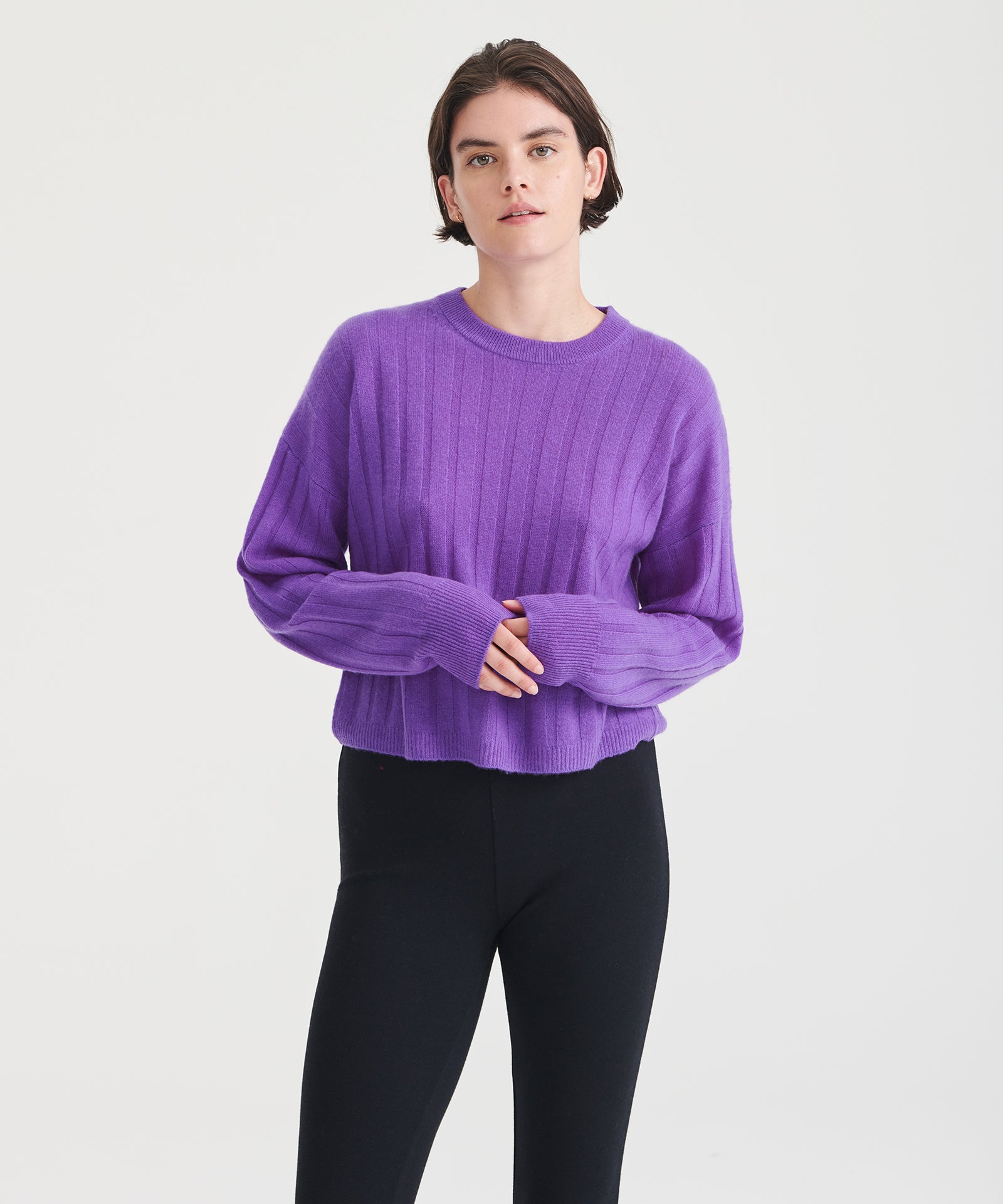 Lightweight Cashmere Ribbed Cropped Sweater