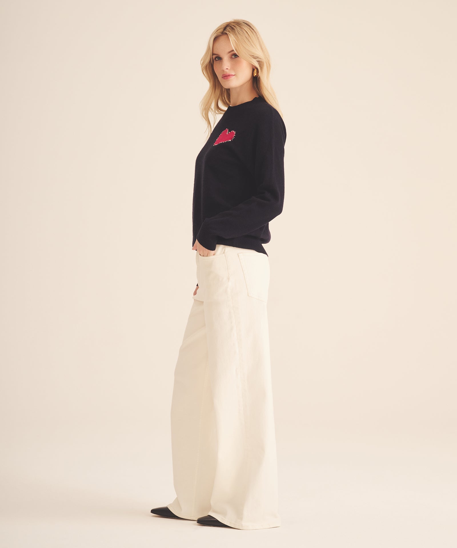 Signature Cashmere Embroidered Heart Sweater