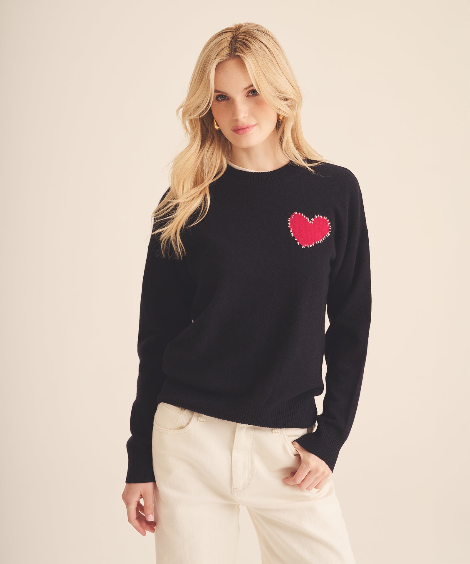 ignature Cashmere Embroidered Heart SweaterClear all