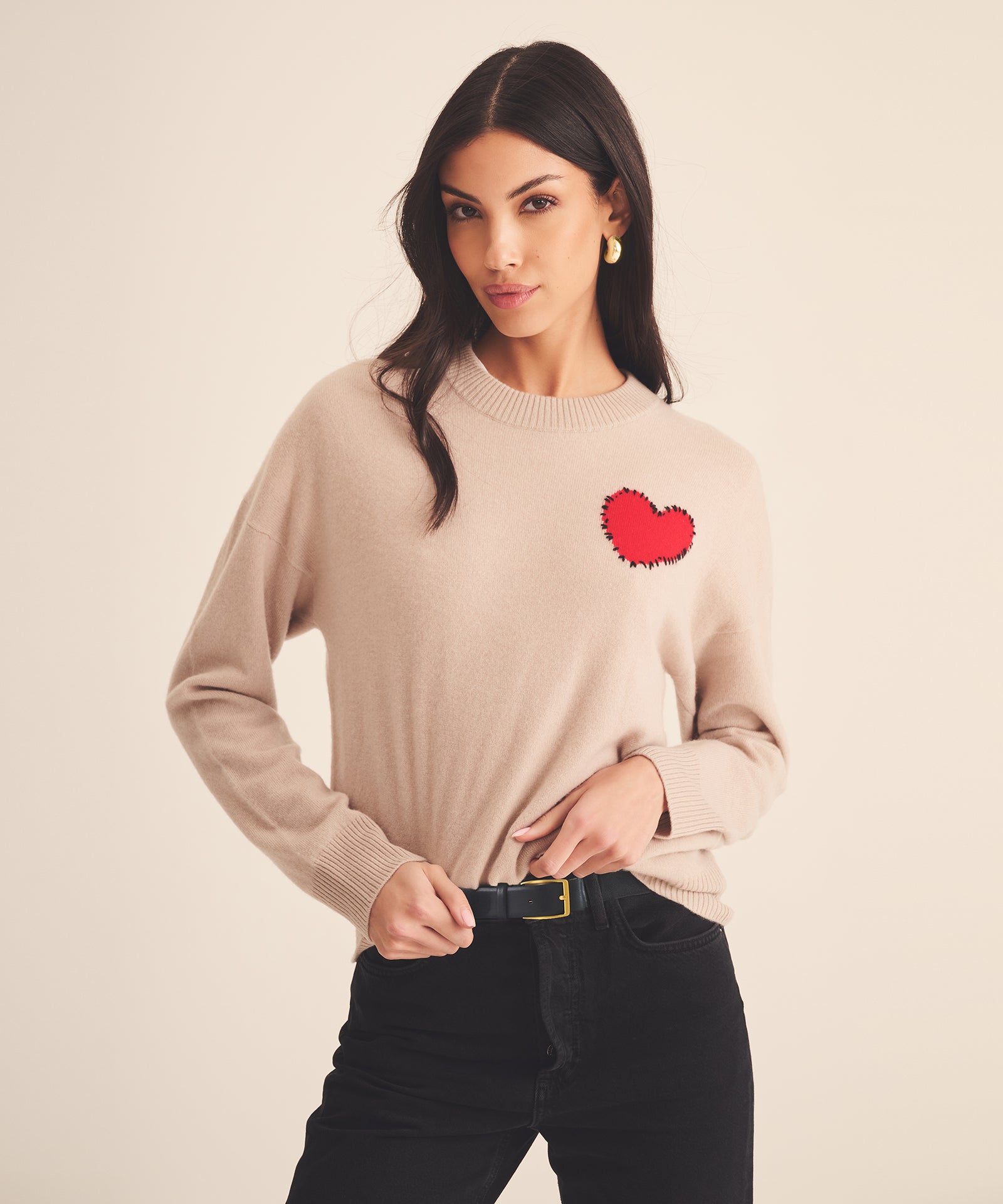 Signature Cashmere Embroidered Heart Sweater