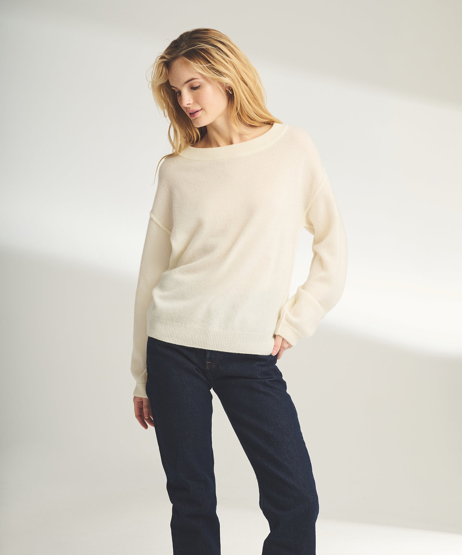 Lightweight Reversible Cashmere Wide Neck Sweater