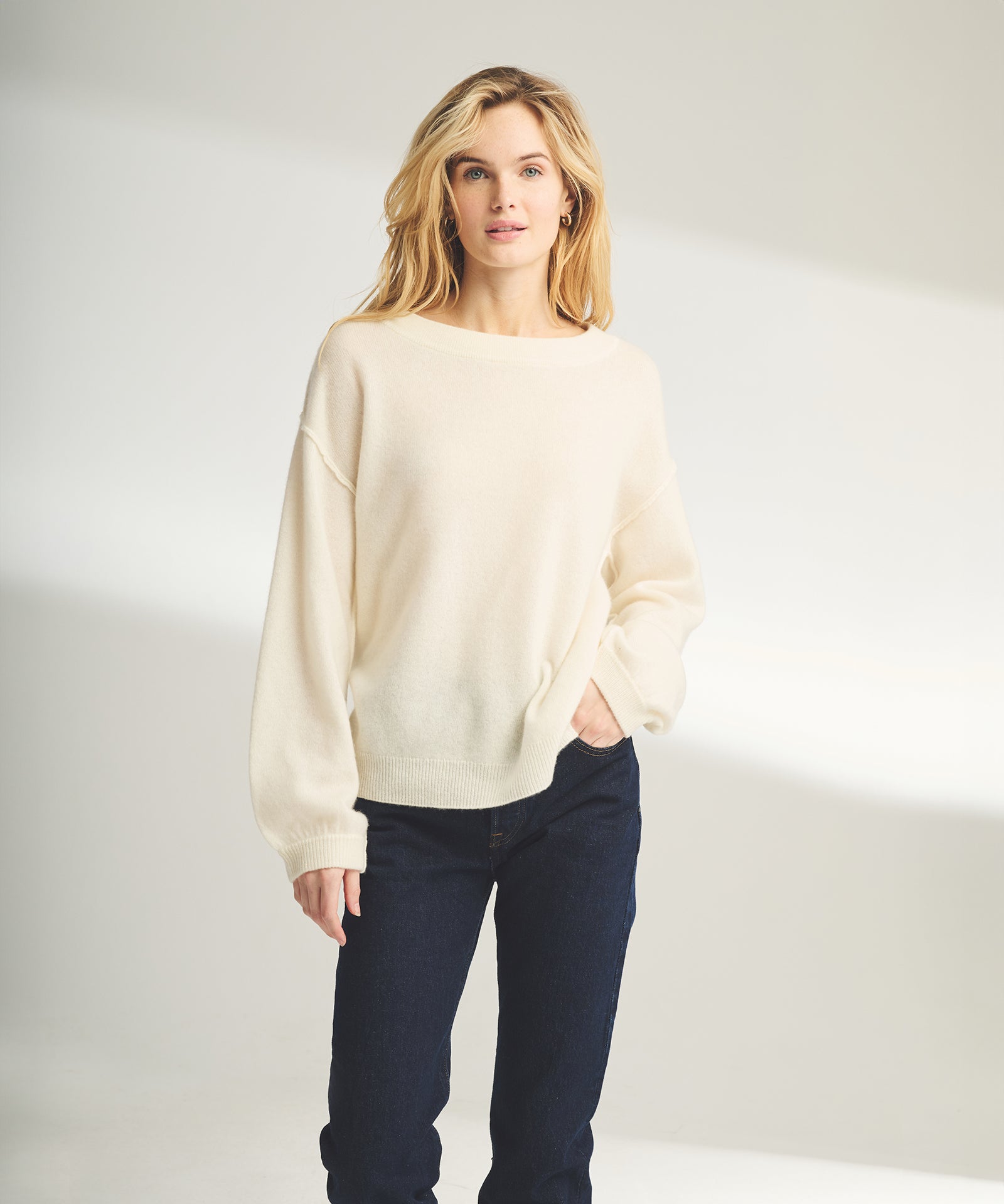 Lightweight Reversible Cashmere Wide Neck Sweater