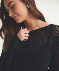 Textured Crochet Crewneck Sweater