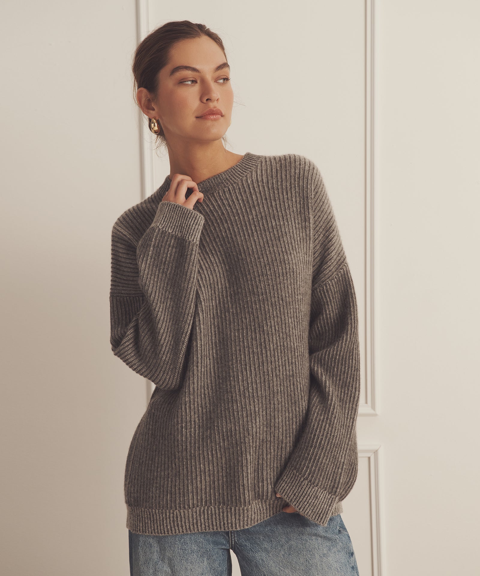 Super Luxe Cashmere Color Plaited Crewneck