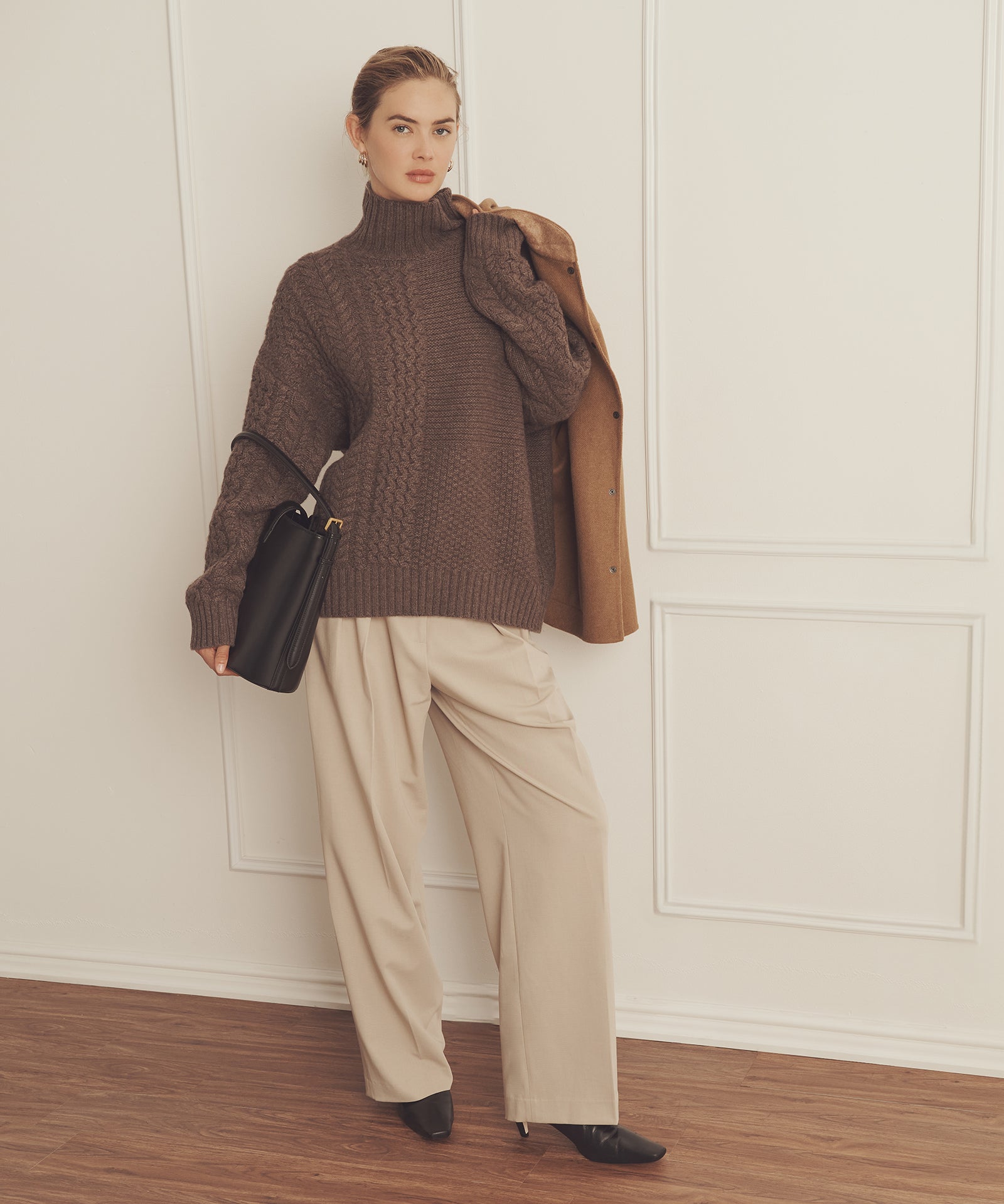 Super Luxe Cashmere Mixed Stitch Turtleneck