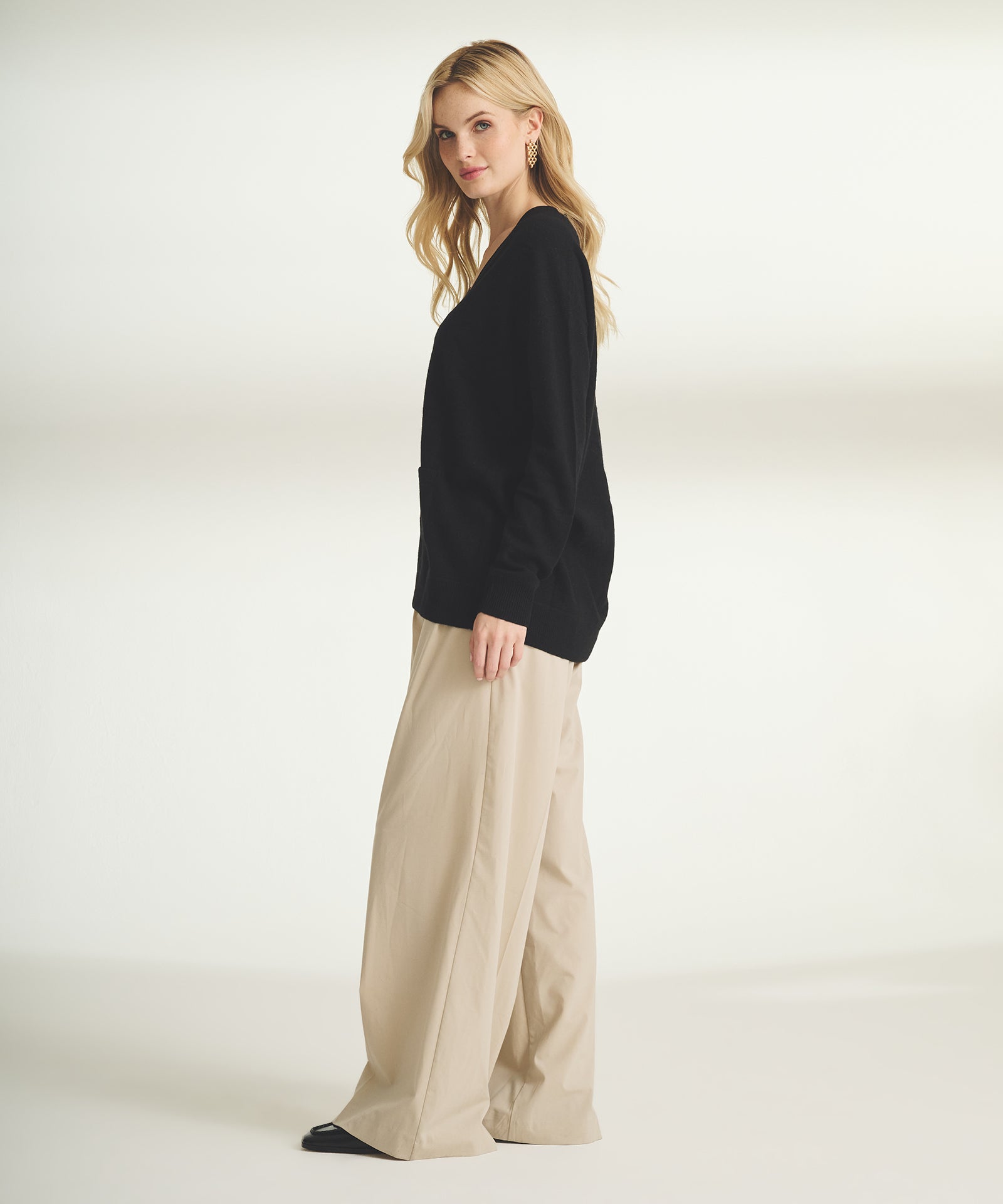 Cashmere Drop Shoulder V-Neck Cardigan