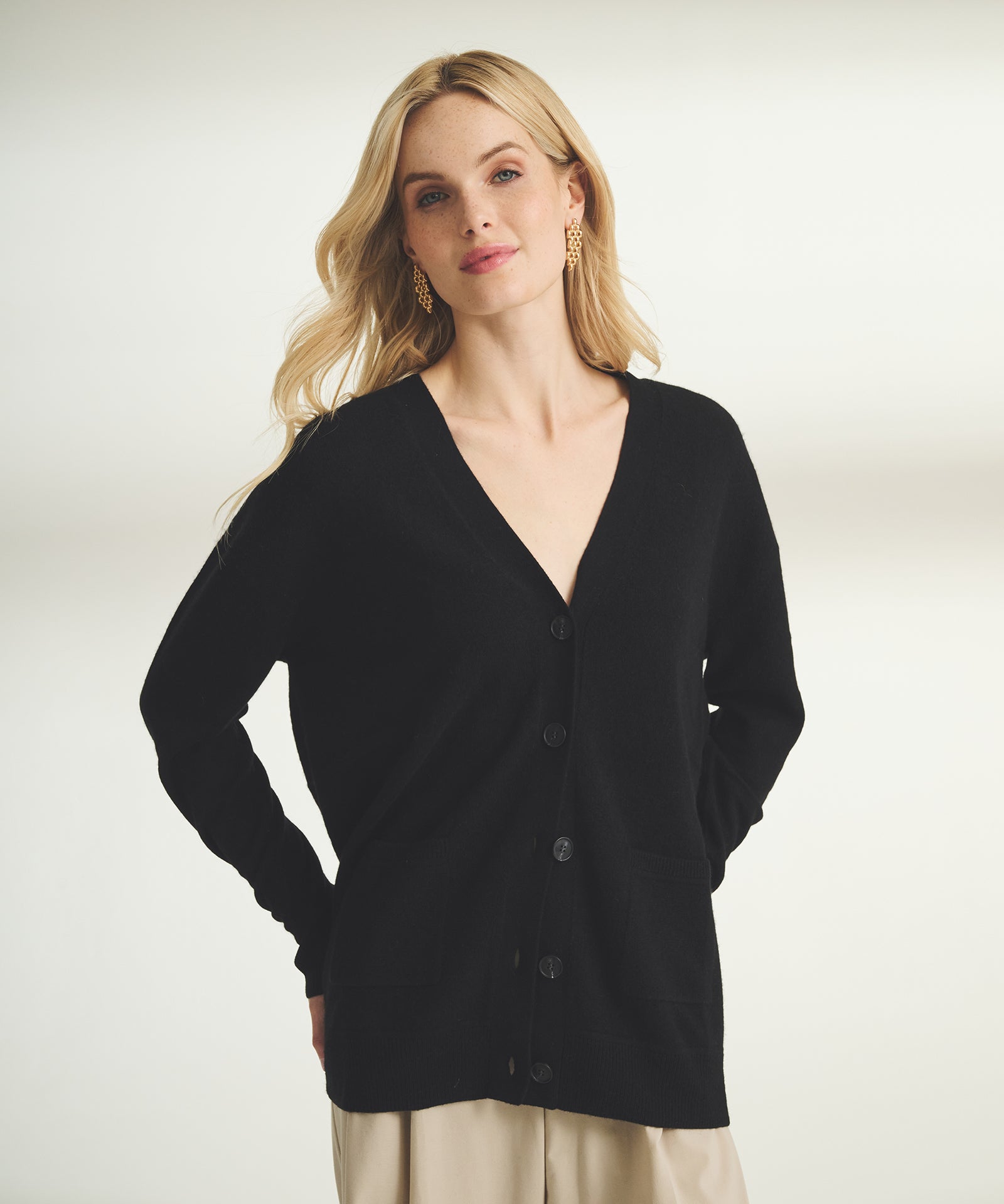 Cashmere Drop Shoulder V-Neck Cardigan